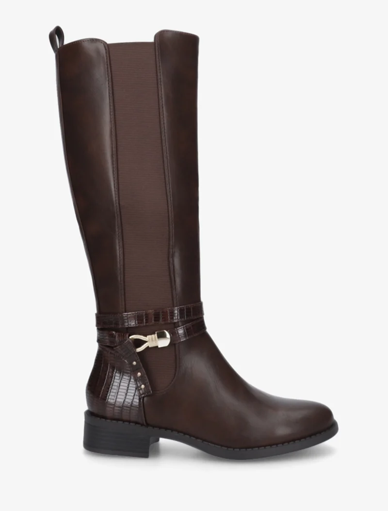Bottes élastiquées à contrefort en croco - Marron