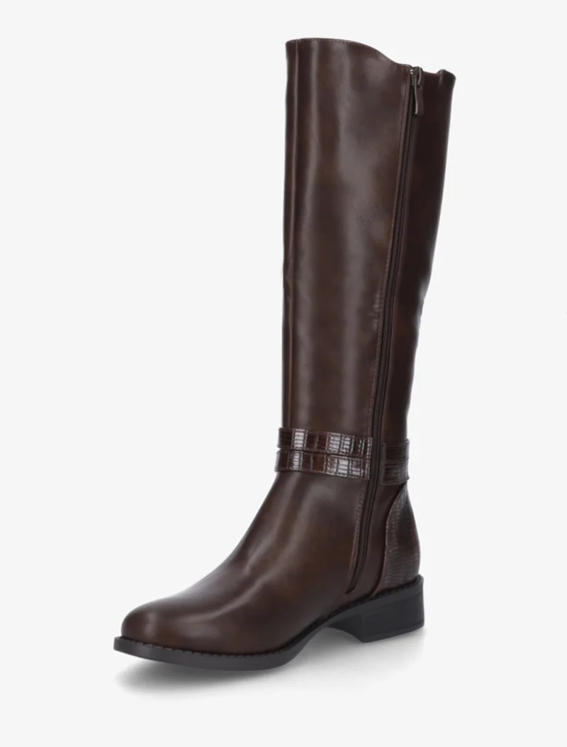Bottes élastiquées à contrefort en croco - Marron