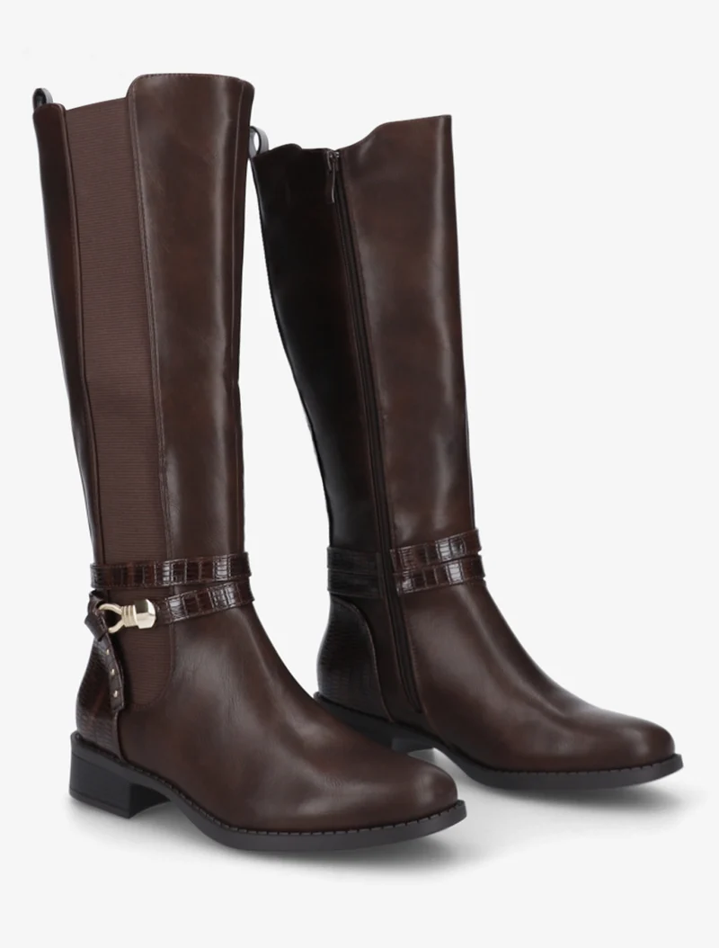 Bottes élastiquées à contrefort en croco - Marron