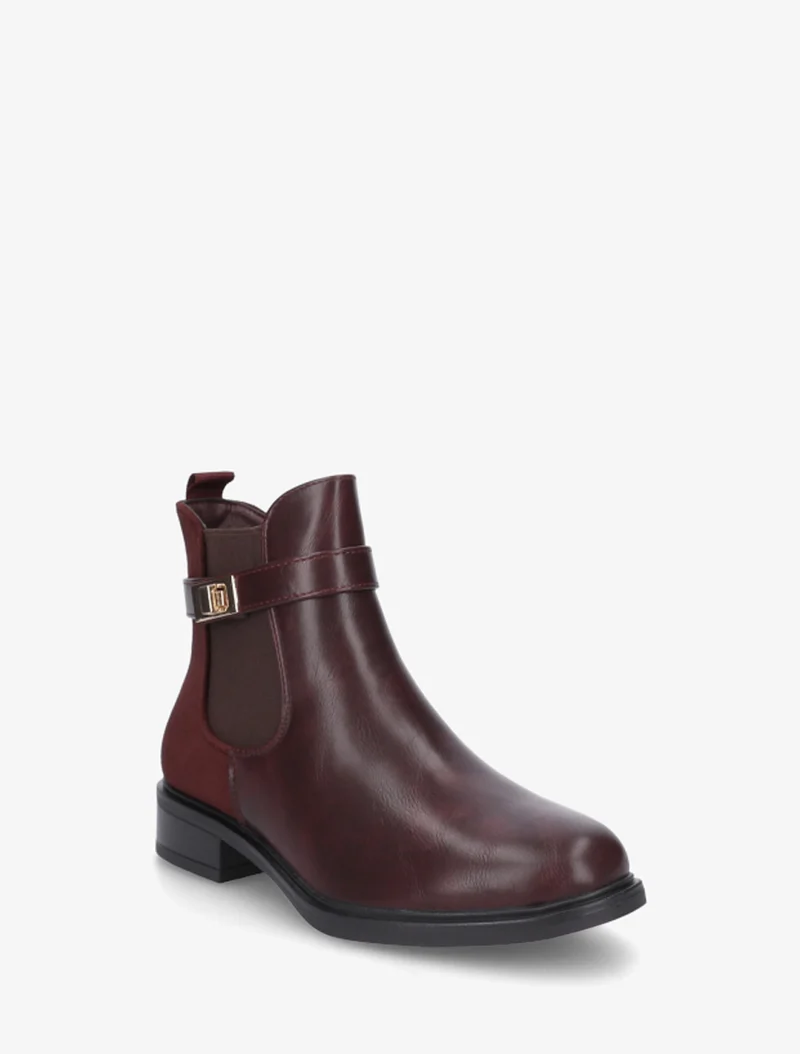 Bottines unies à contrefort en suédine - Lie de vin