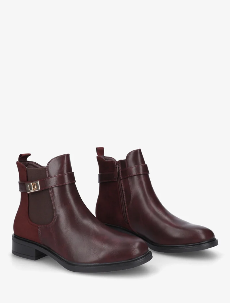 Bottines unies à contrefort en suédine - Lie de vin