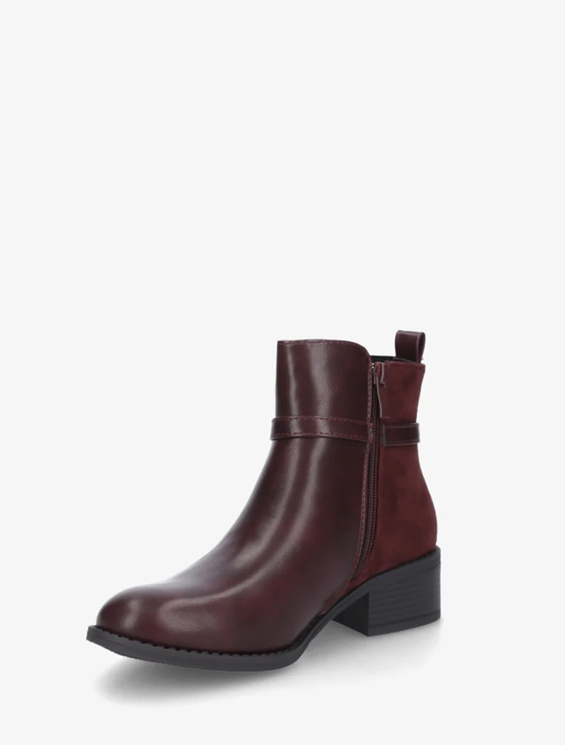 Bottines élastiquées bimatière à boucle métal - Lie de vin