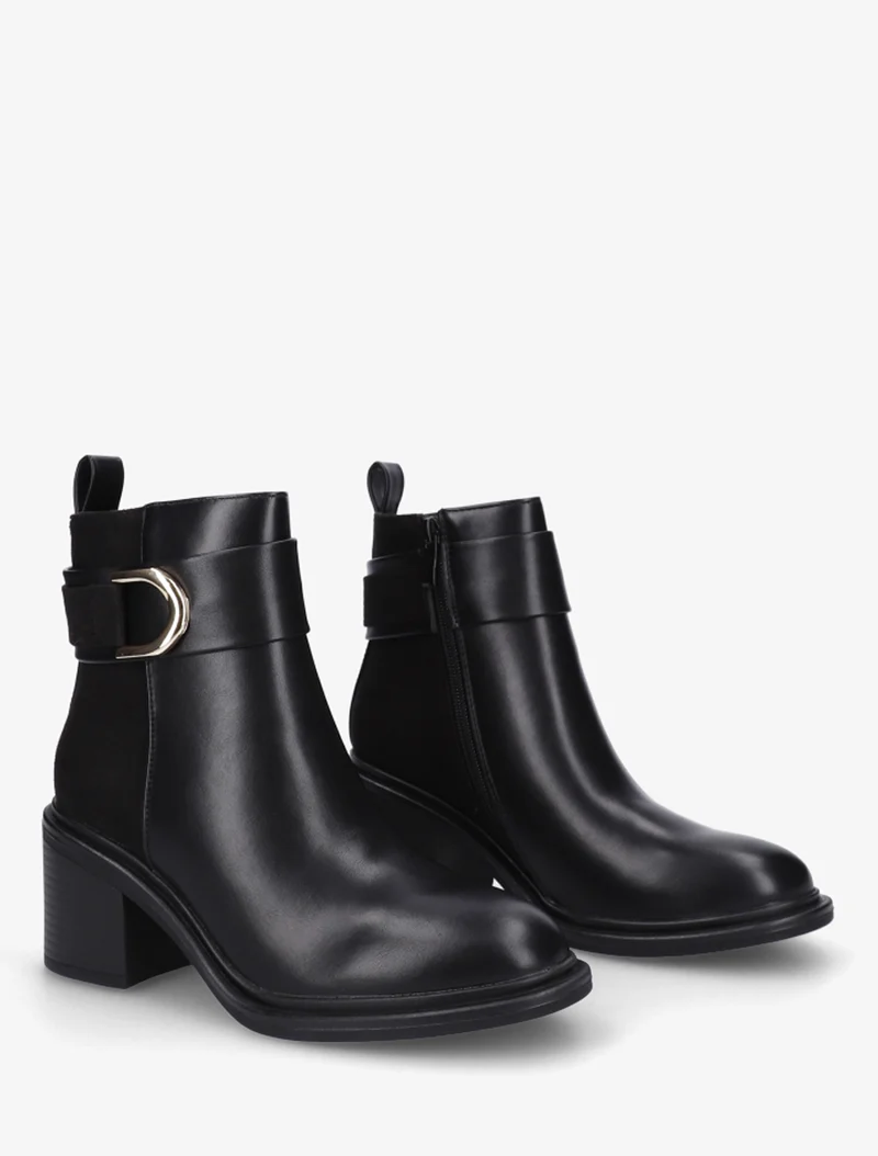 Bottines bimatière à talon bloc - Noir