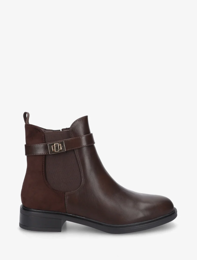 Bottines unies à contrefort en suédine - Marron