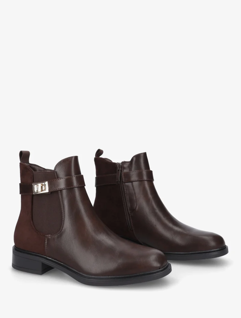 Bottines unies à contrefort en suédine - Marron