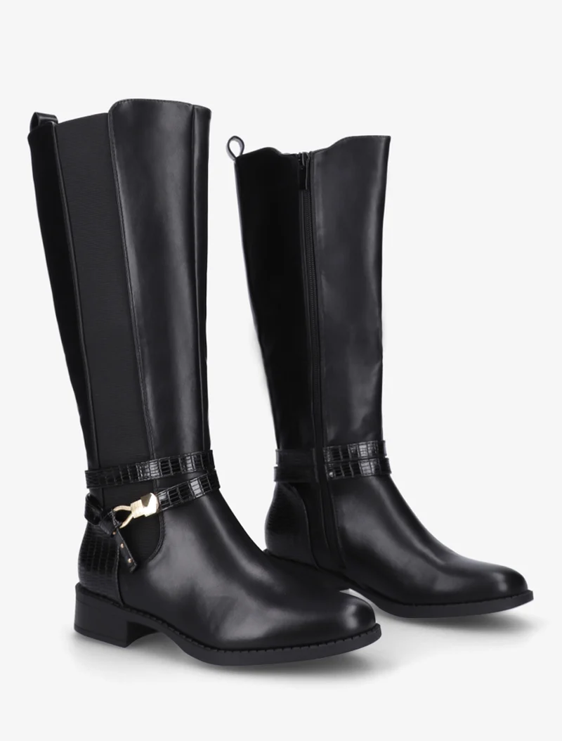 Bottes élastiquées à contrefort en croco - Noir