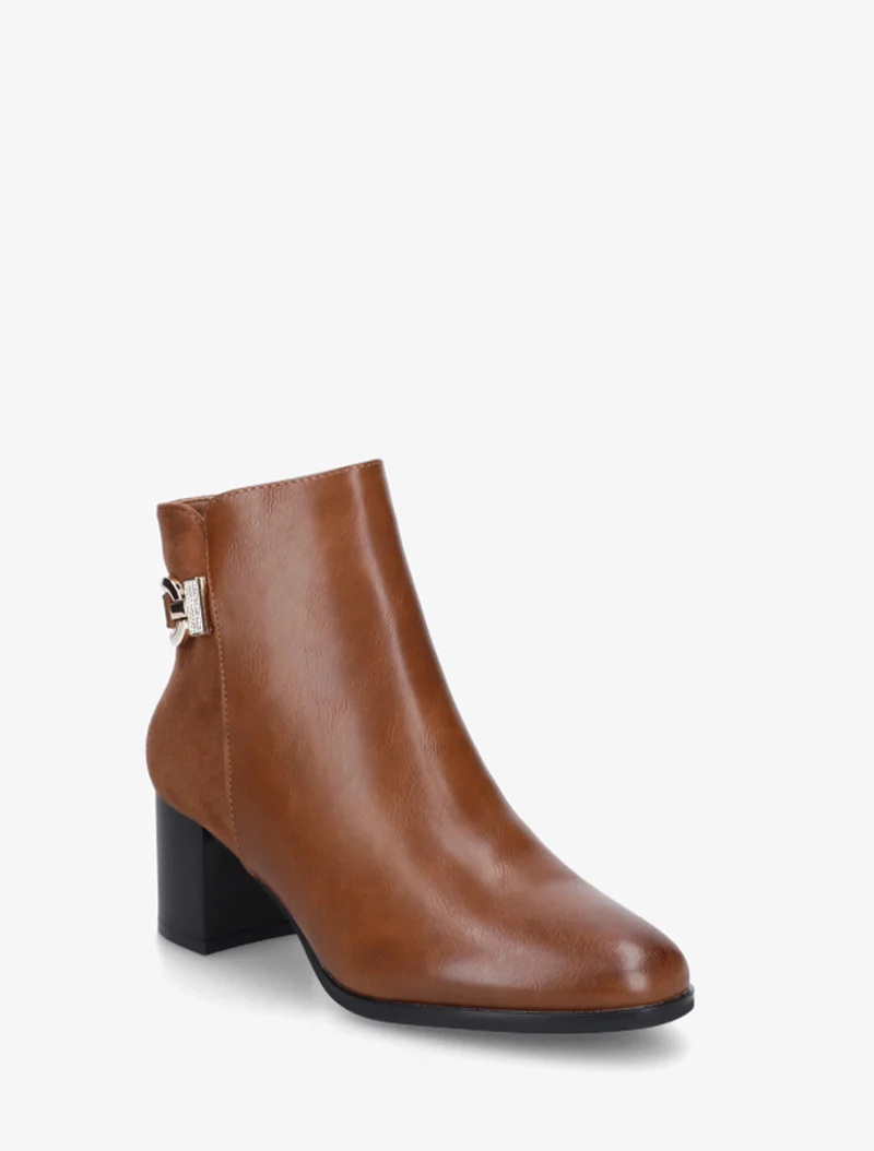 Bottines bimatière à boucle strassée - Camel