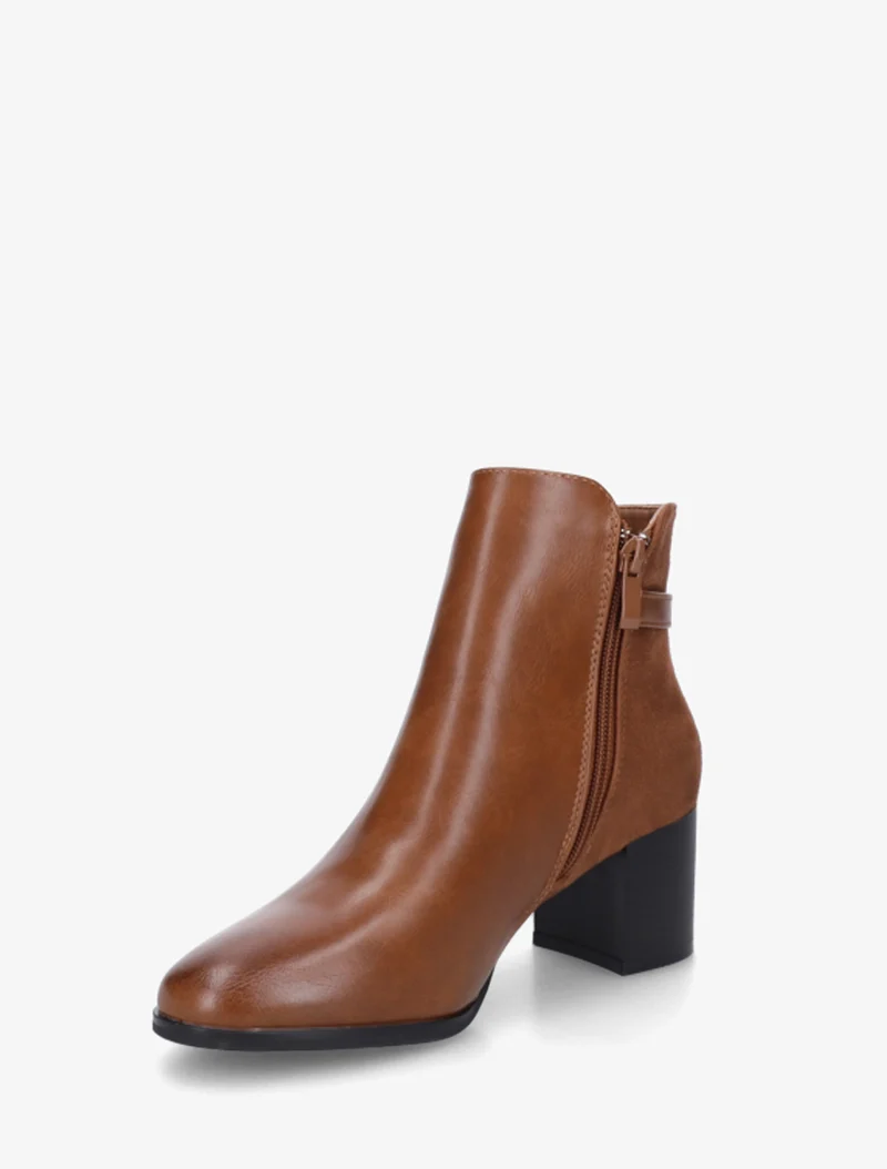 Bottines bimatière à boucle strassée - Camel