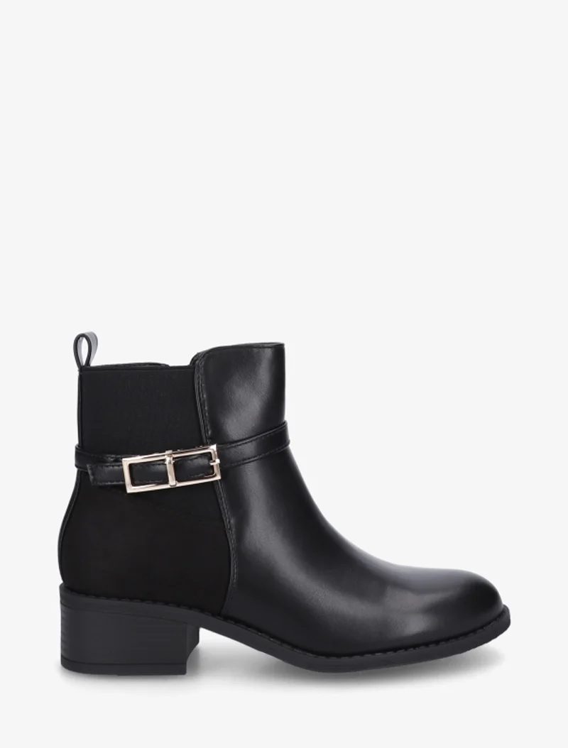 Bottines élastiquées bimatière à boucle métal - Noir
