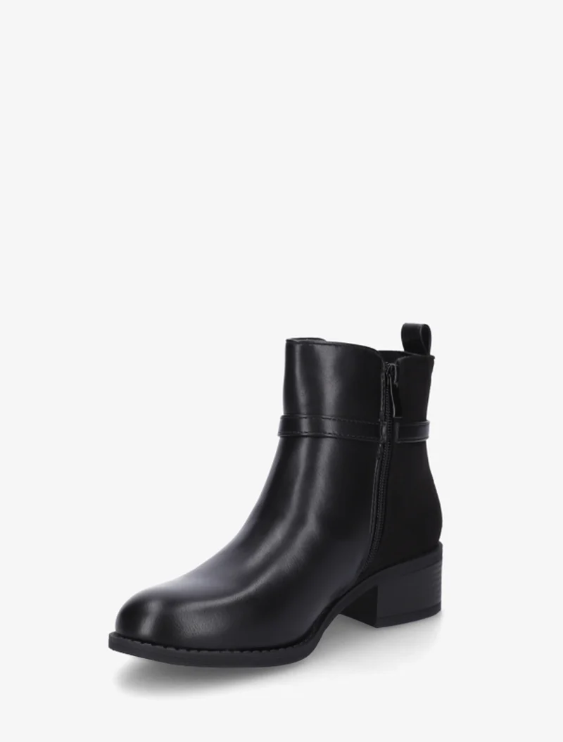 Bottines élastiquées bimatière à boucle métal - Noir