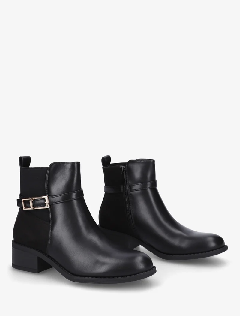 Bottines élastiquées bimatière à boucle métal - Noir