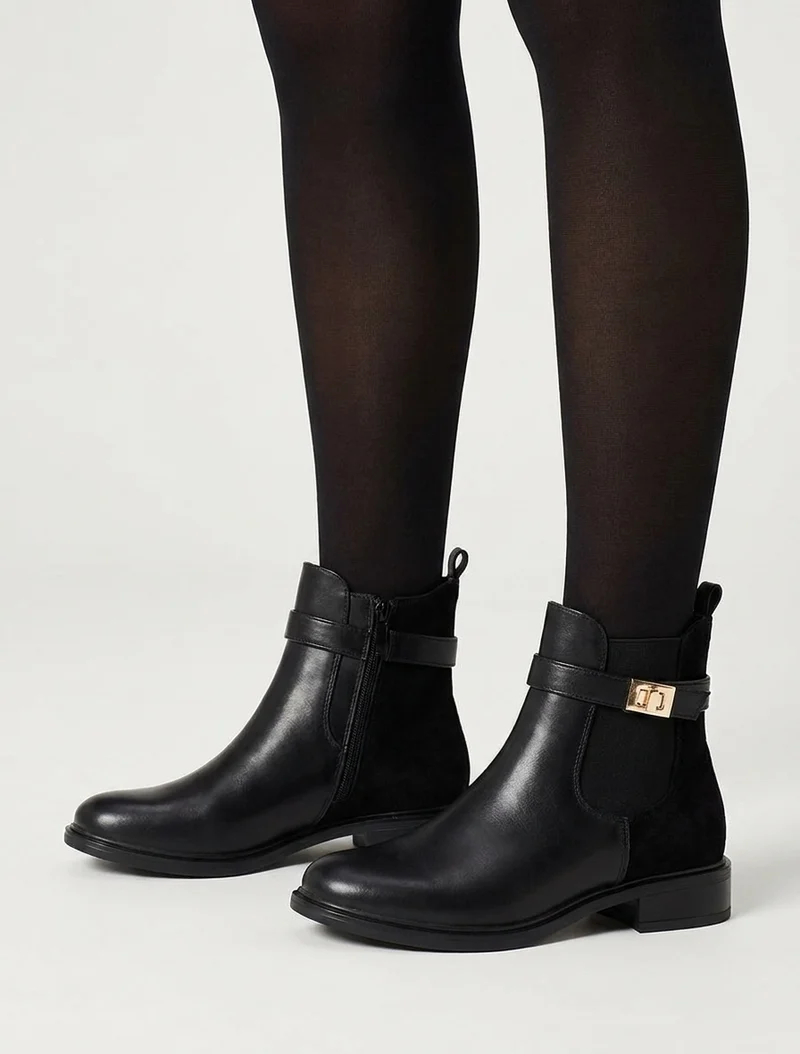 Bottines unies à contrefort en suédine - Noir