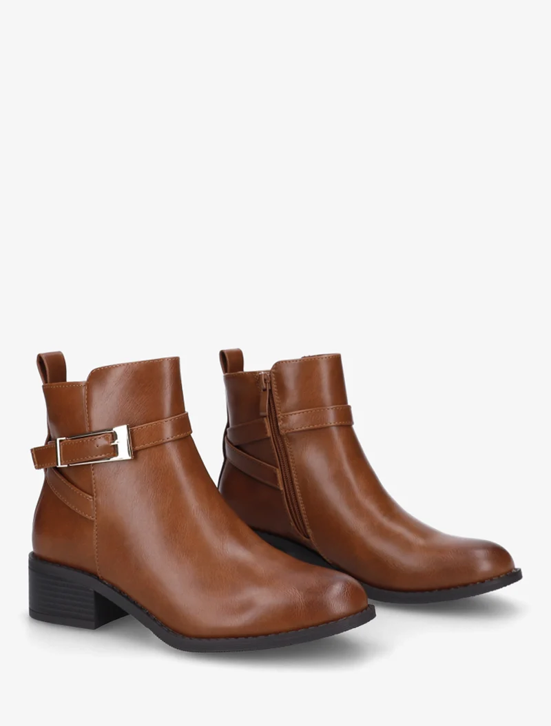 Bottines en simili à sangles - Camel