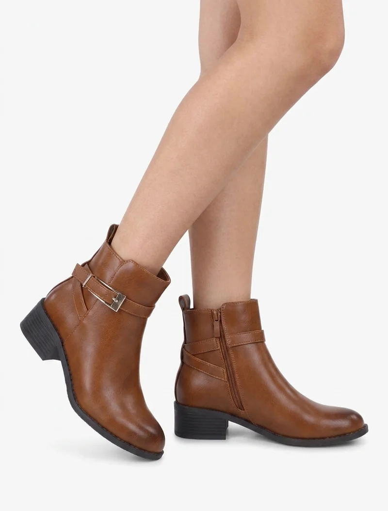 Bottines en simili à sangles - Camel
