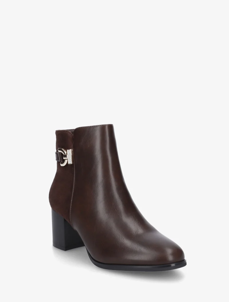 Bottines bimatière à boucle strassée - Marron