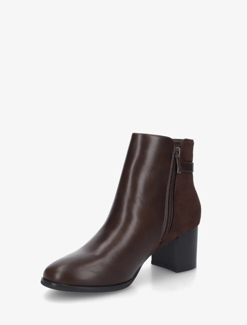 Bottines bimatière à boucle strassée - Marron