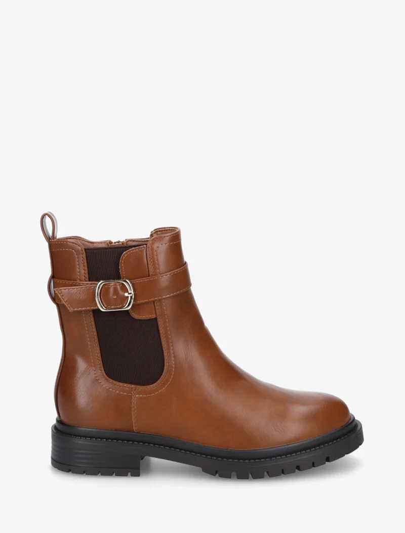 Bottines élastiquées à boucle et semelle crantée - Camel