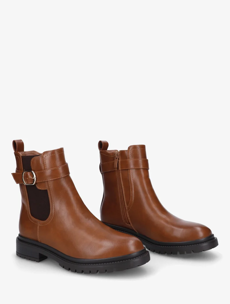 Bottines élastiquées à boucle et semelle crantée - Camel