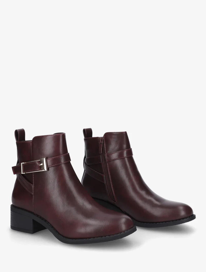 Bottines en simili à sangles - Lie de vin