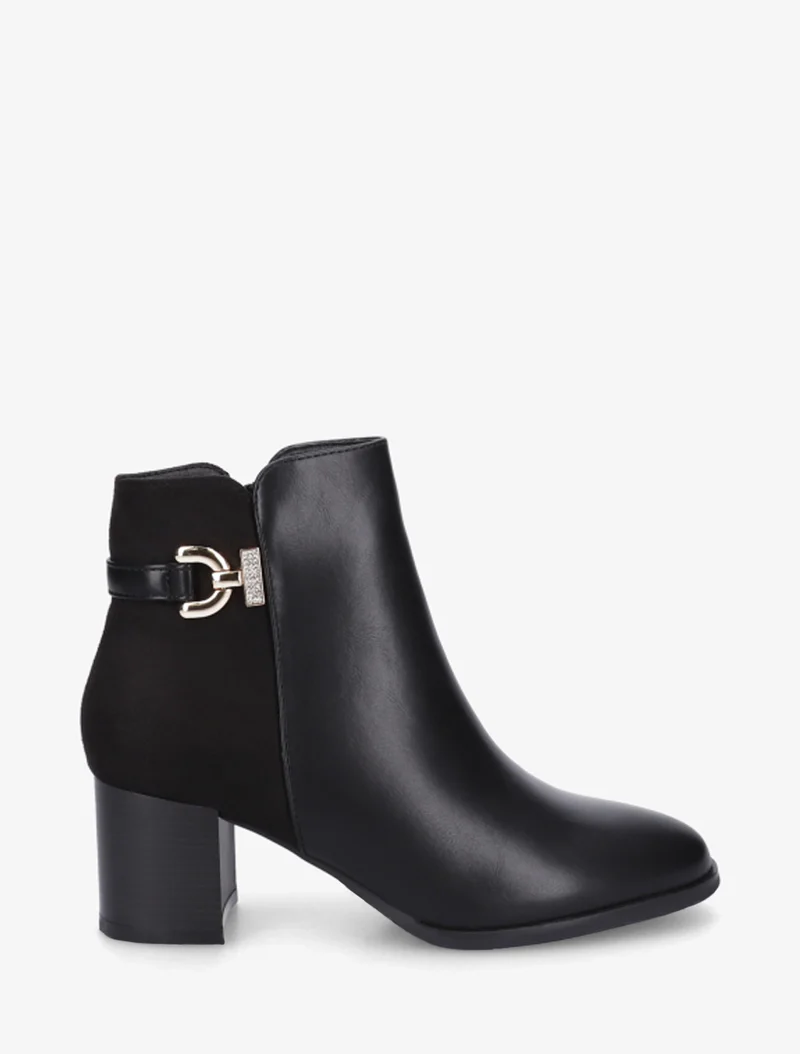 Bottines bimatière à boucle strassée - Noir