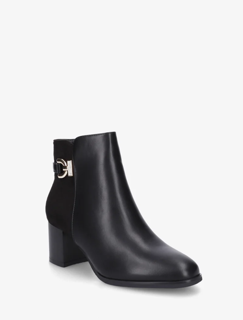 Bottines bimatière à boucle strassée - Noir