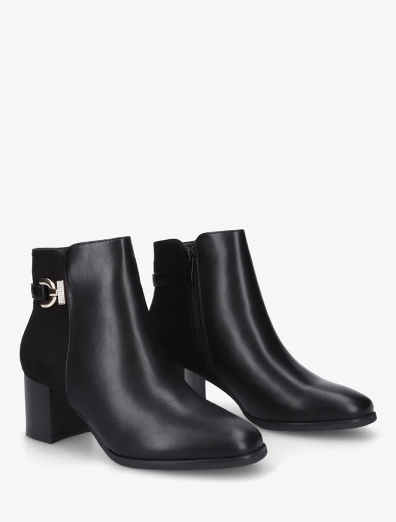 Bottines bimatière à boucle strassée - Noir