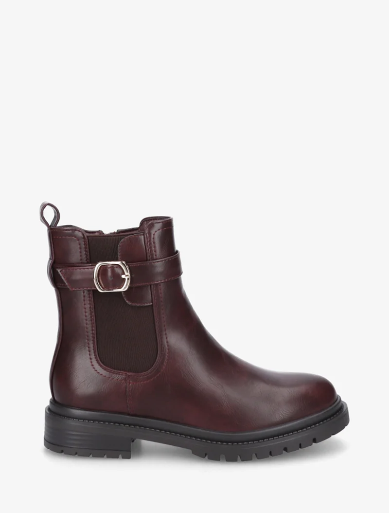 Bottines élastiquées à boucle et semelle crantée - Lie de vin