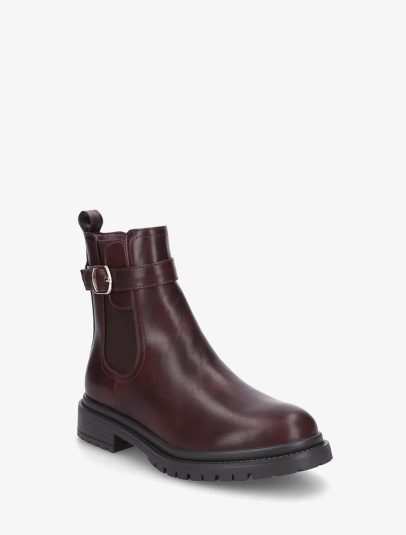 Bottines élastiquées à boucle et semelle crantée - Lie de vin
