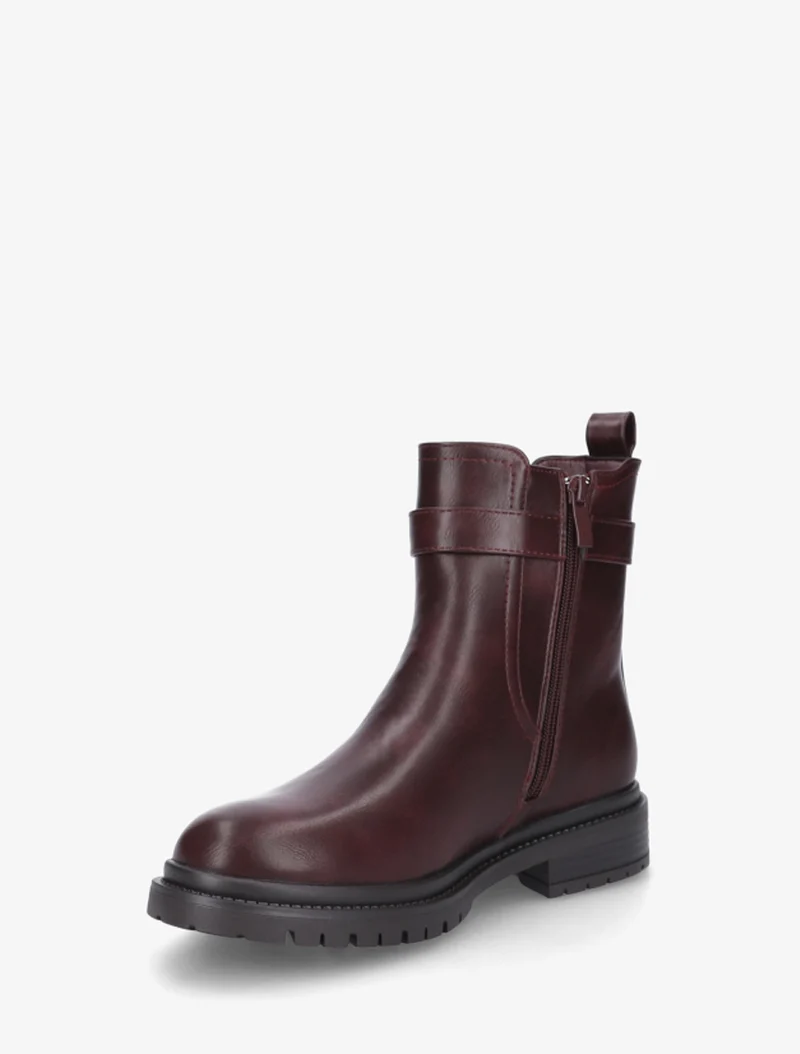 Bottines élastiquées à boucle et semelle crantée - Lie de vin