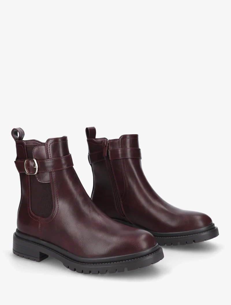 Bottines élastiquées à boucle et semelle crantée - Lie de vin