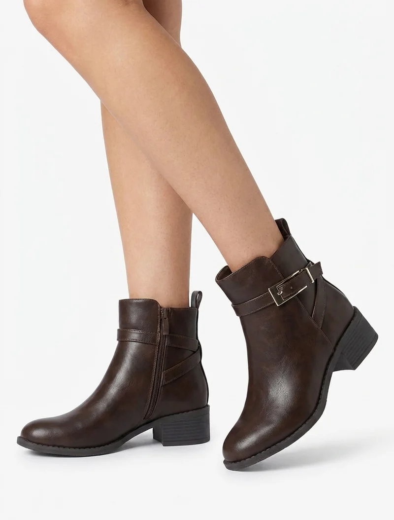 Bottines en simili à sangles - Marron