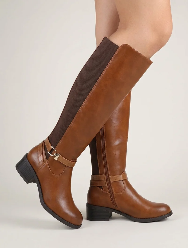 Bottes en simili style cavalière - Camel