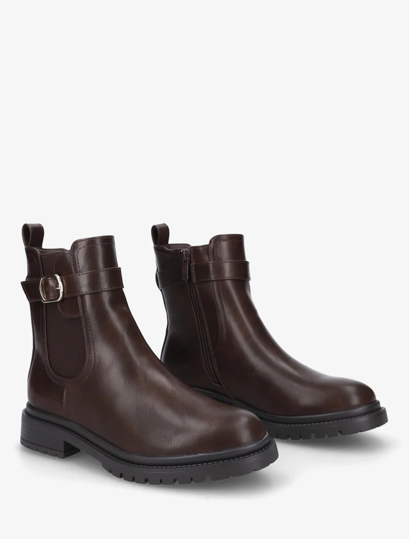 Bottines élastiquées à boucle et semelle crantée - Marron