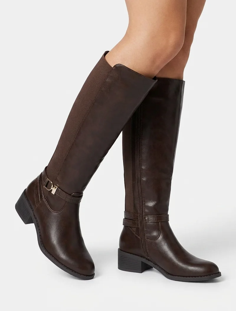 Bottes en simili style cavalière - Marron