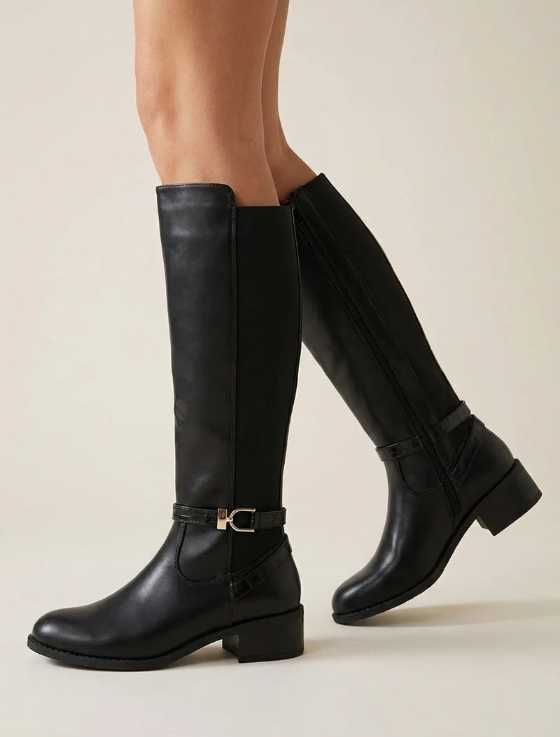 Bottes en simili style cavalière - Noir