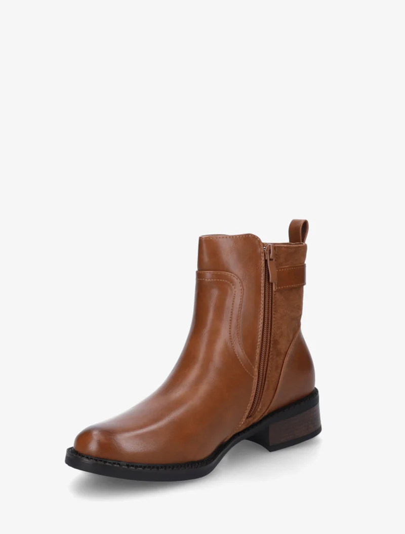 Bottines en simili et suédine - Camel