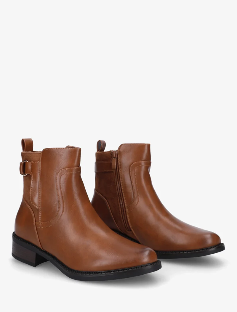 Bottines en simili et suédine - Camel