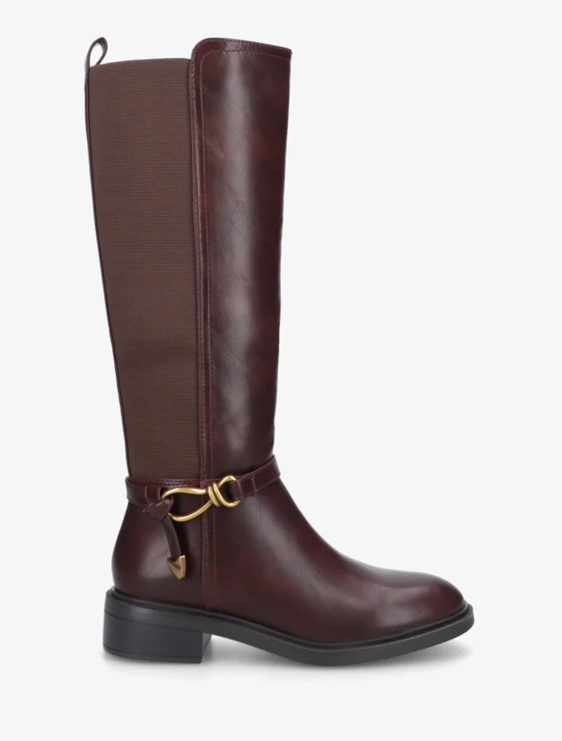Bottes style cavalière à boucle fantaisie - Lie de vin