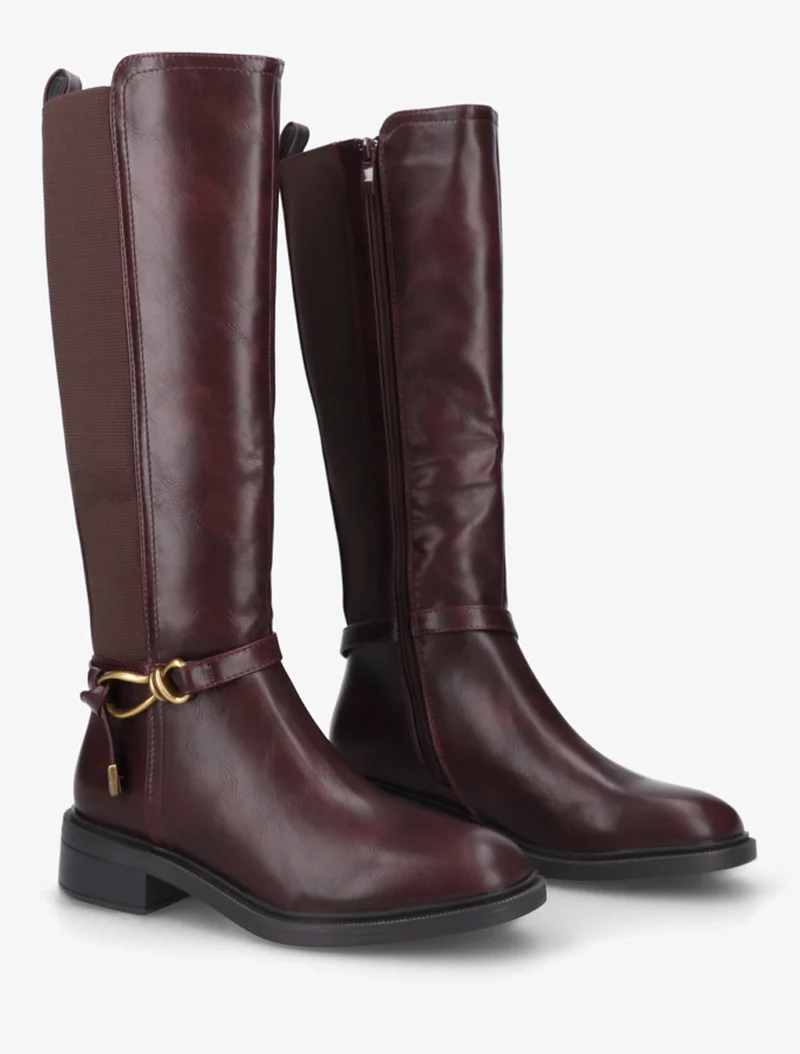 Bottes style cavalière à boucle fantaisie - Lie de vin