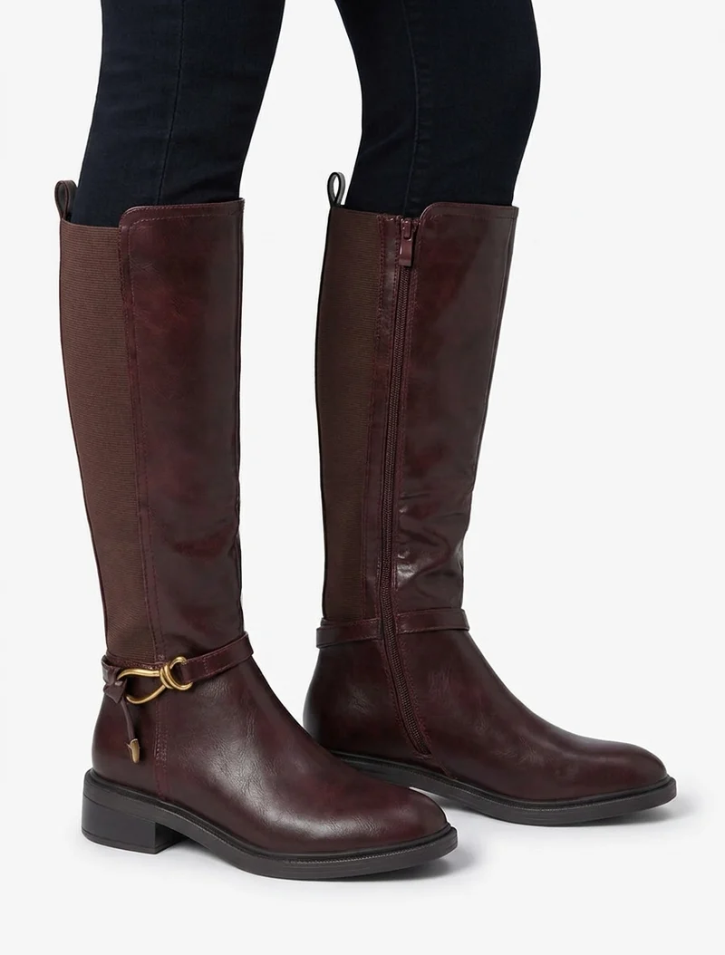 Bottes style cavalière à boucle fantaisie - Lie de vin