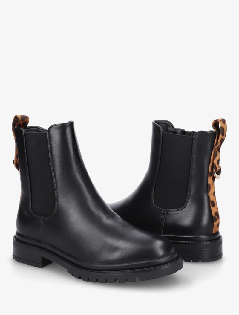 Chelsea boots à contrefort stylisé - Noir/léopard