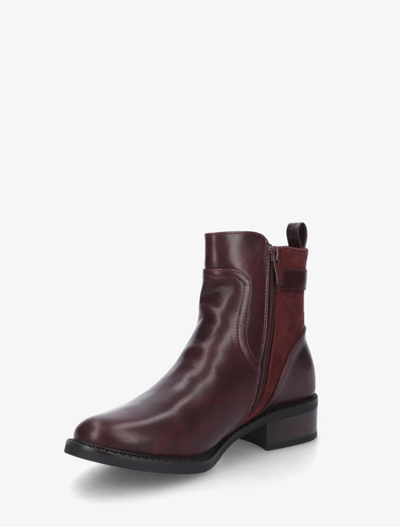 Bottines en simili et suédine - Lie de vin