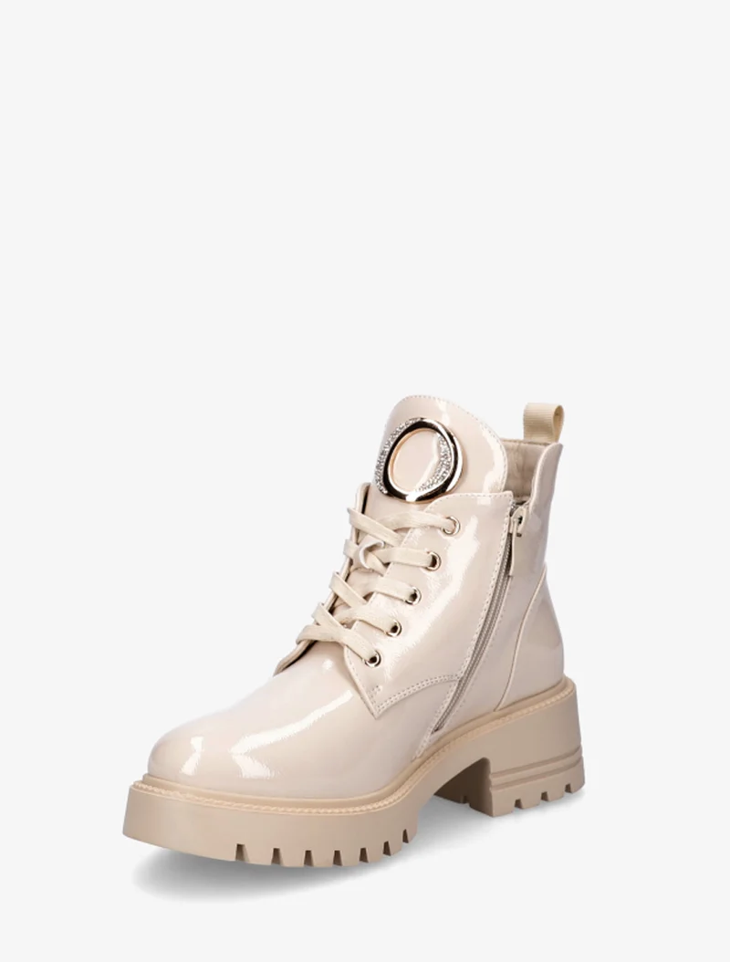 Boots vernies à bijou métal strassé - Beige
