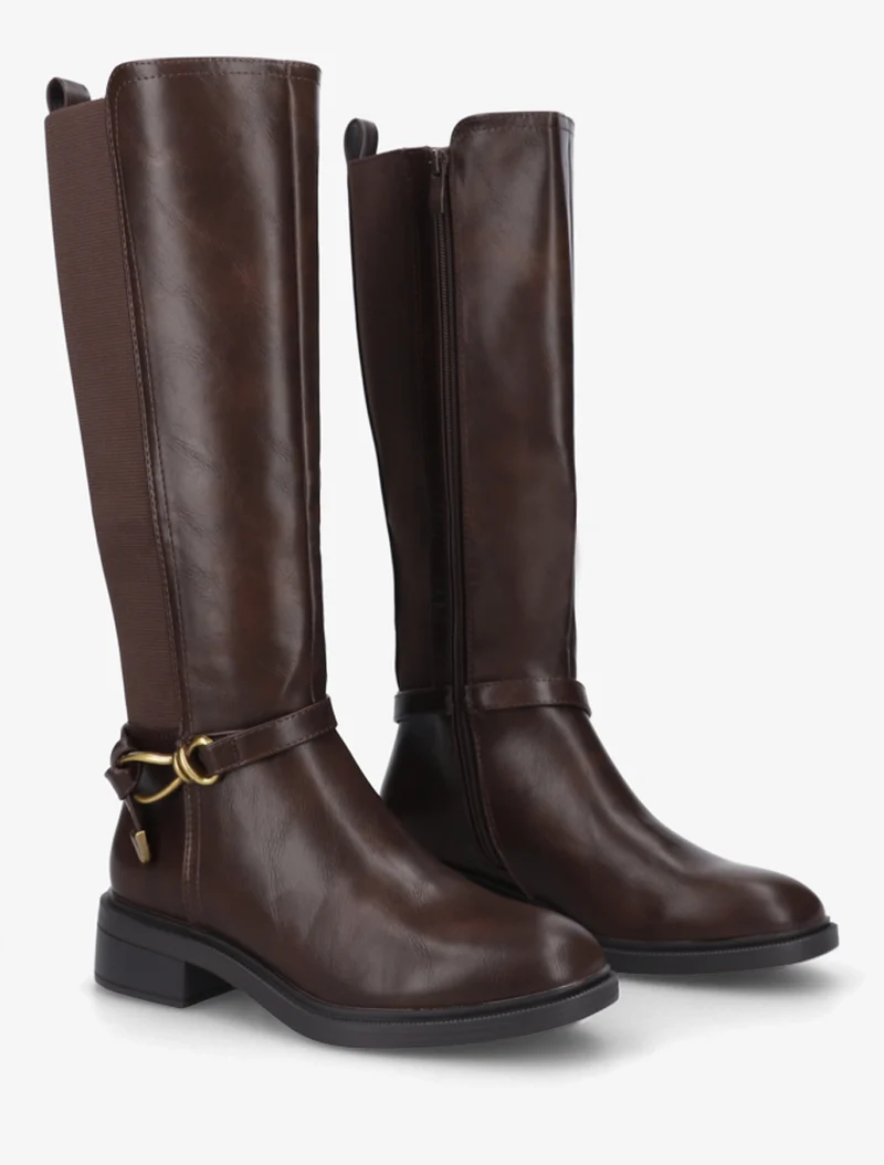 Bottes style cavalière à boucle fantaisie - Marron