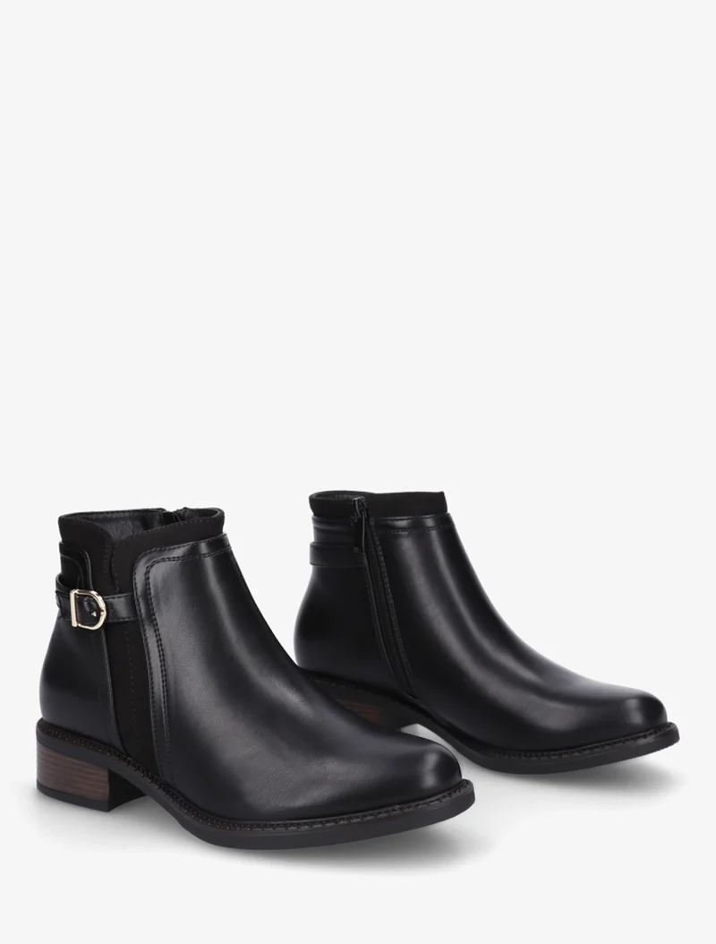 Bottines en simili à boucle et empiècement suédine - Noir