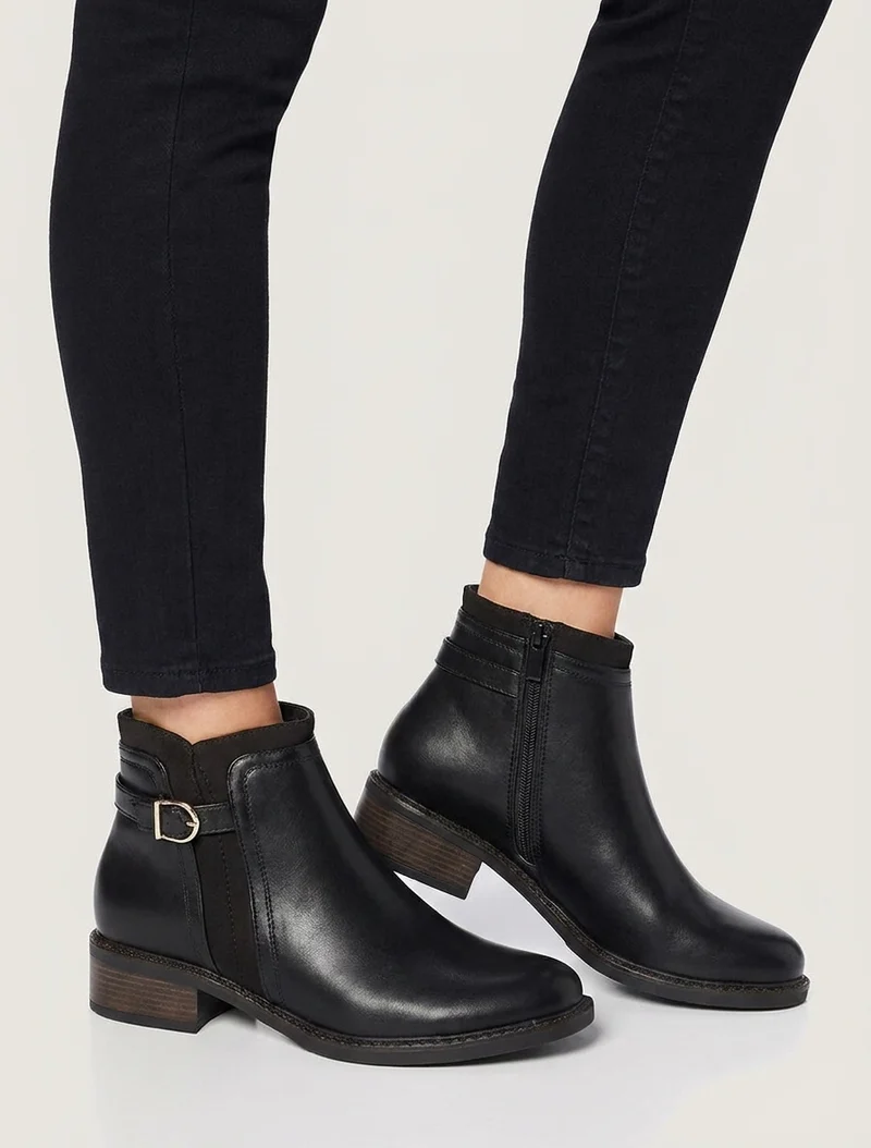 Bottines en simili à boucle et empiècement suédine - Noir