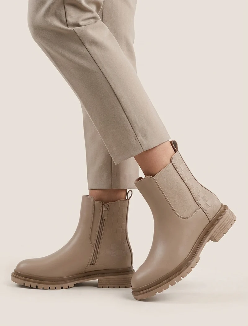 Bottines élastiquées à contrefort damier - Taupe