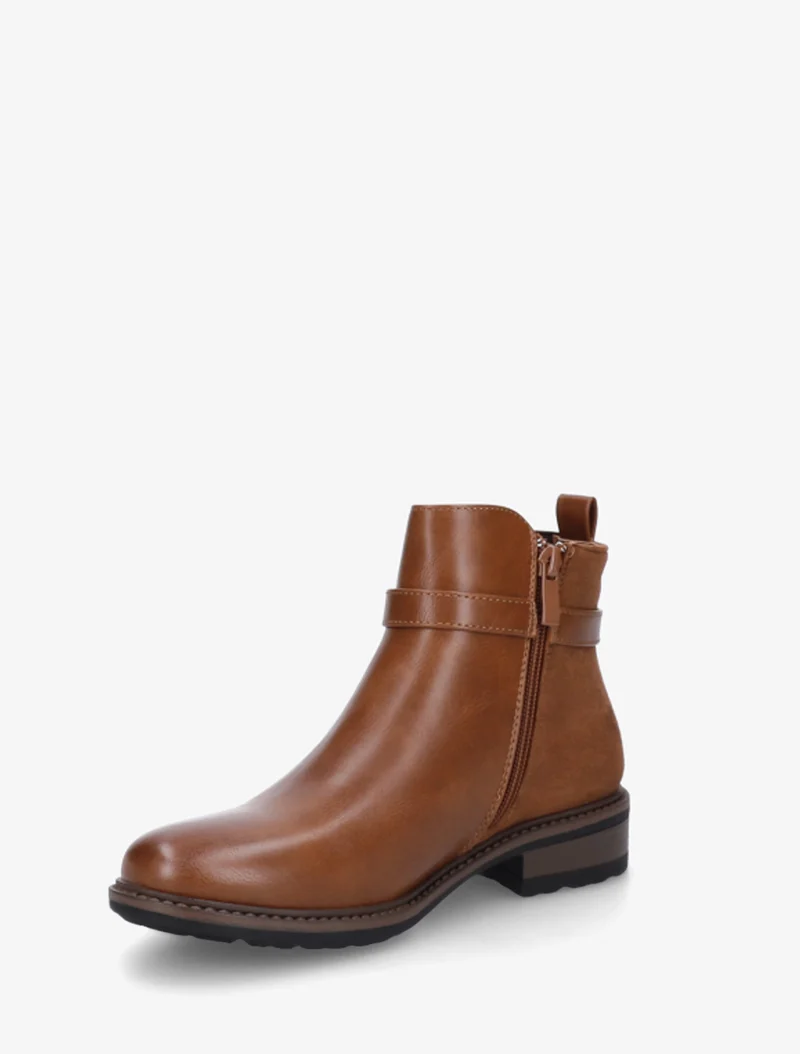 Bottines élastiquées bimatière à boucle métallique - Camel