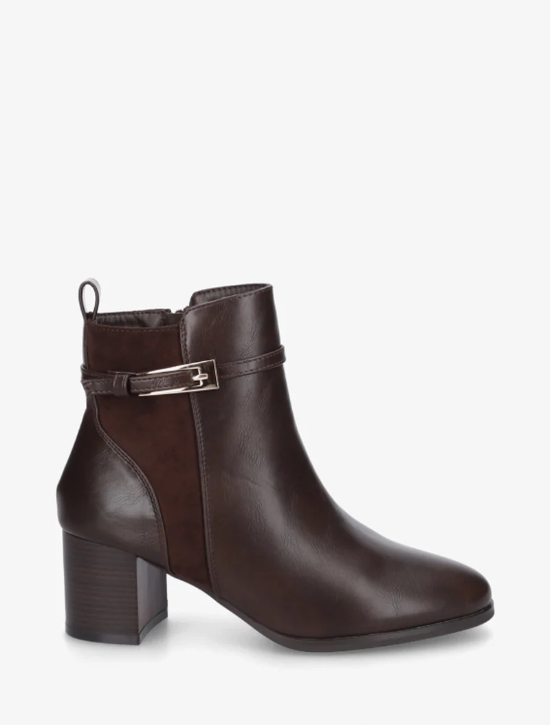 Bottines bimatière avec sangles - Marron