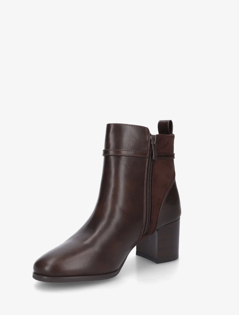 Bottines bimatière avec sangles - Marron